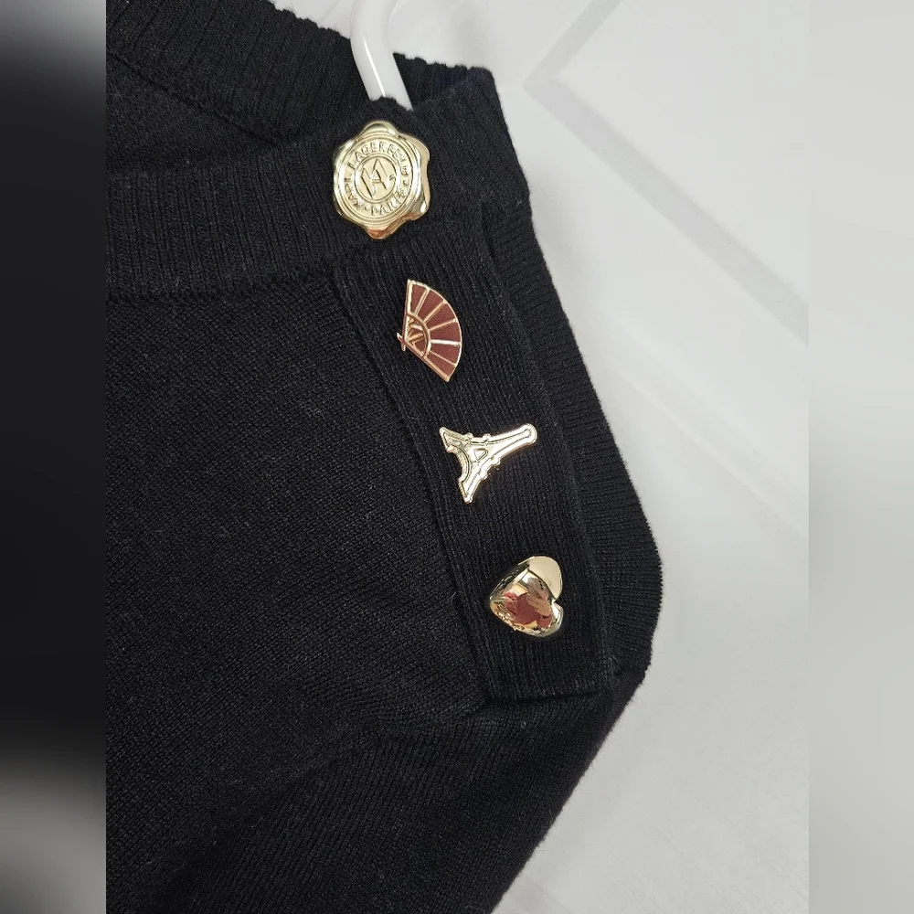 Karl Lagerfeld Black & White Striped Sweater With Gold Embellishments - Picture 2 of 5